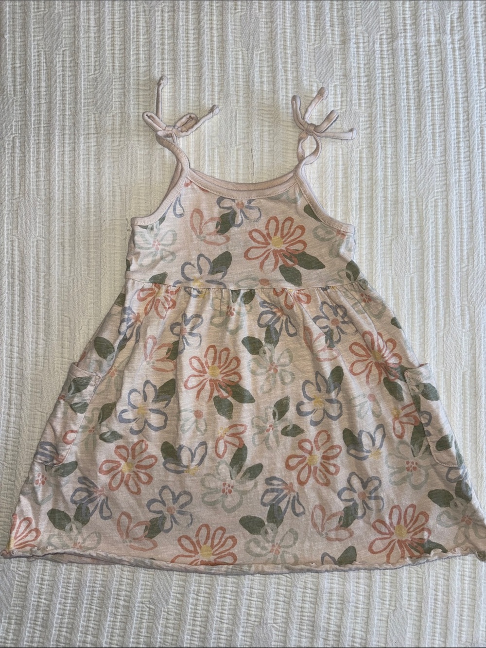 Girls' Pink Floral Tie-Shoulder Sundress